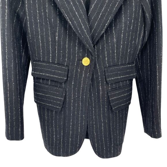Smythe Birkin Pinstripe Virgin Wool Fitted Cutaway Blazer Jacket In Black size 6 - Picture 5 of 11